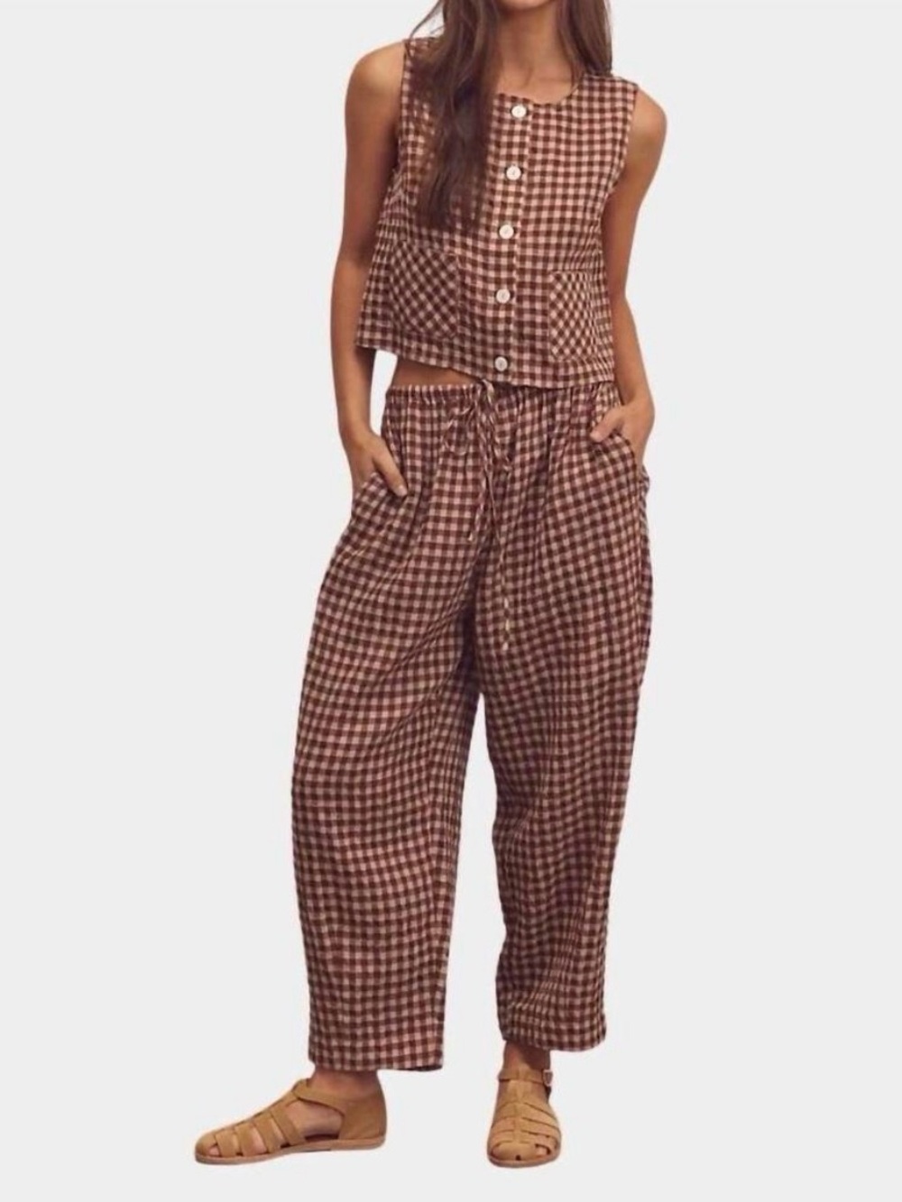 AMENTE Drawstring Easy Pants in Brick